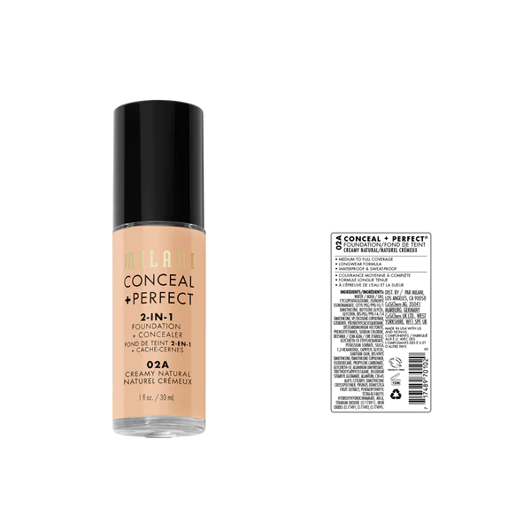 Milani Conceal and Perfect 2 in 1 Foundation Creamy Natural 02A