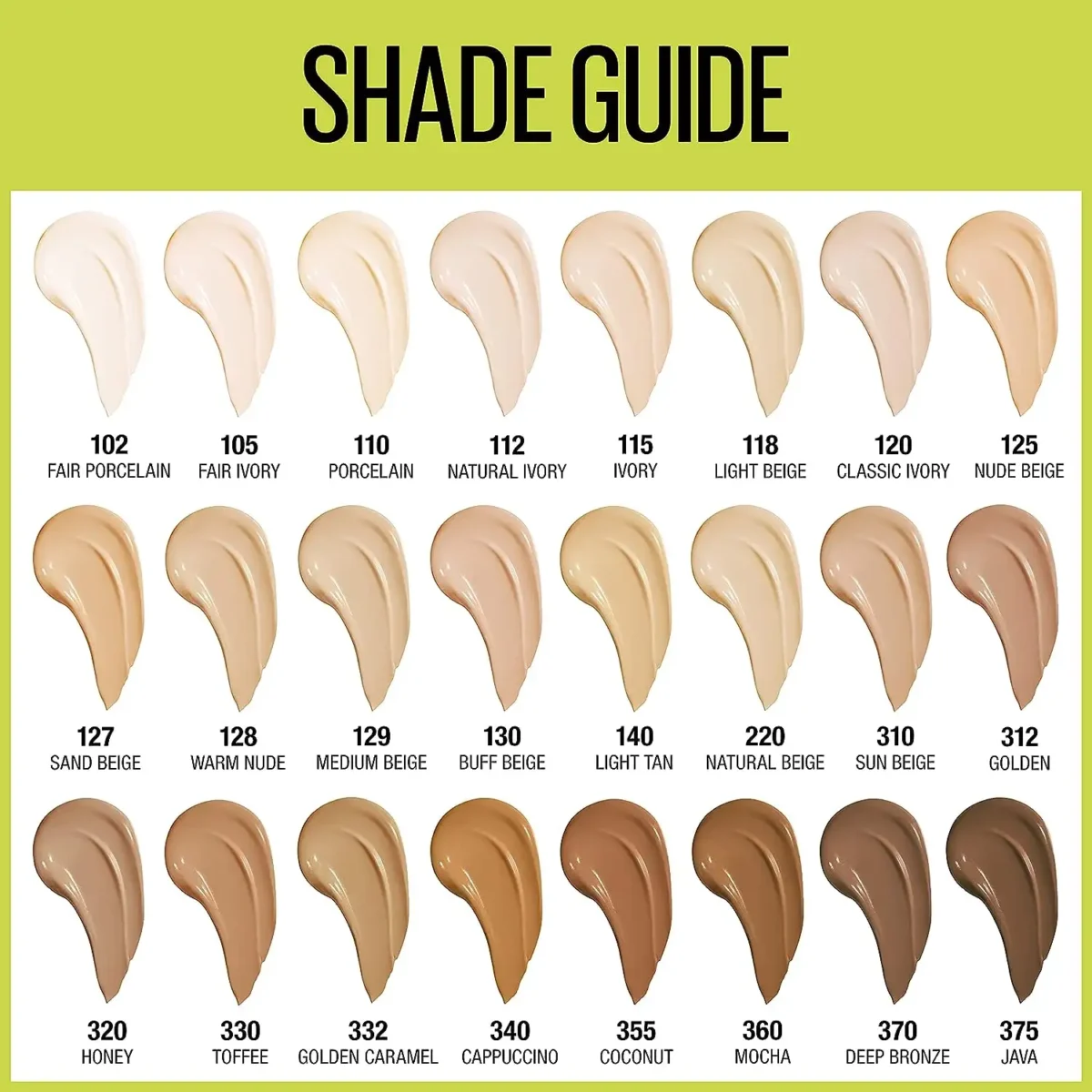 Maybelline Superstay Active Wear 30h Foundation All Shades Swatches