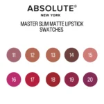 Absolute New York Master Slim Matte Lipstick Swatches