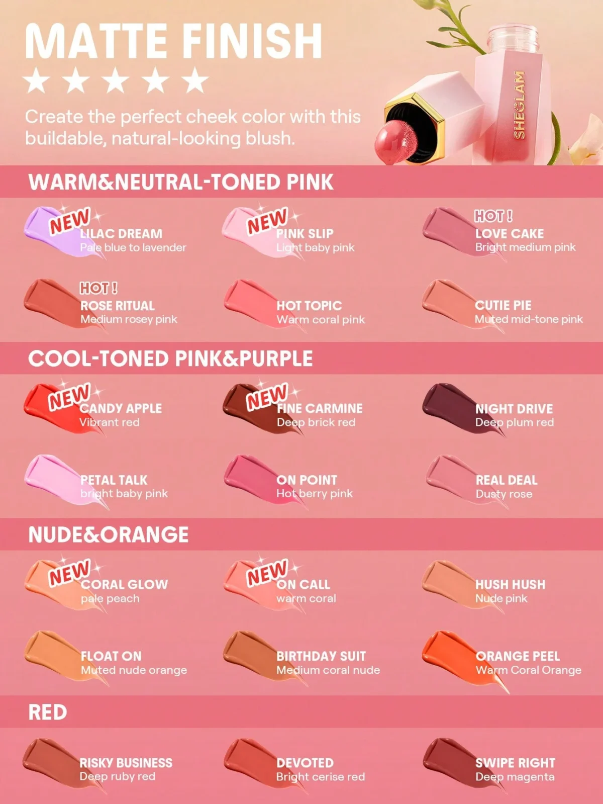 Sheglam Color Bloom Liquid Blush Matte Finish shades